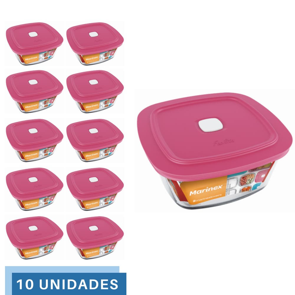 10 Potes Vidro Facilita Quadrado Marmita 500Ml Marinex