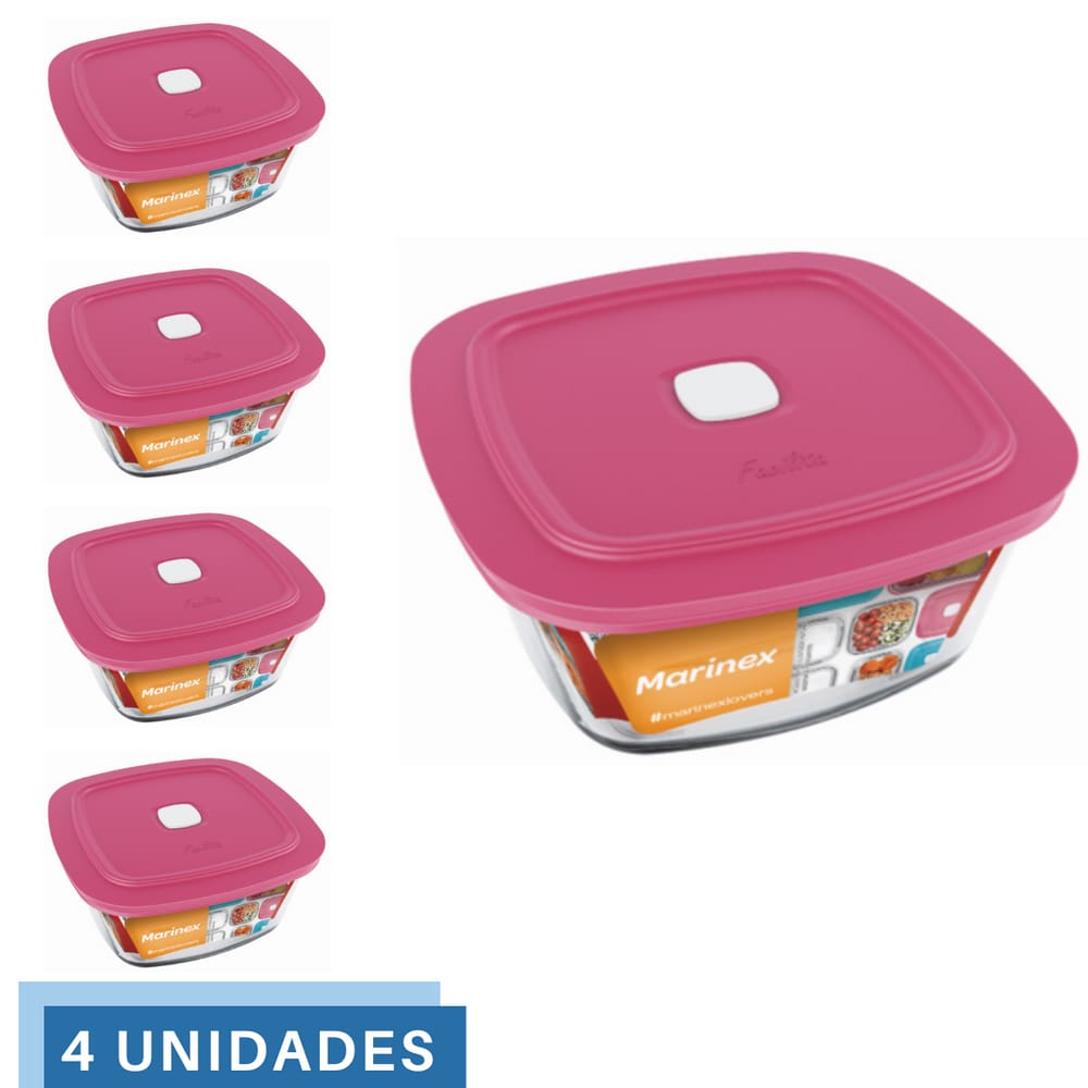 4 Potes Vidro Facilita Quadrado Marmita 500Ml Marinex