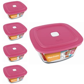 Pote Vidro Quadrado Facilita Marmita 500ML Marinex 4Un
