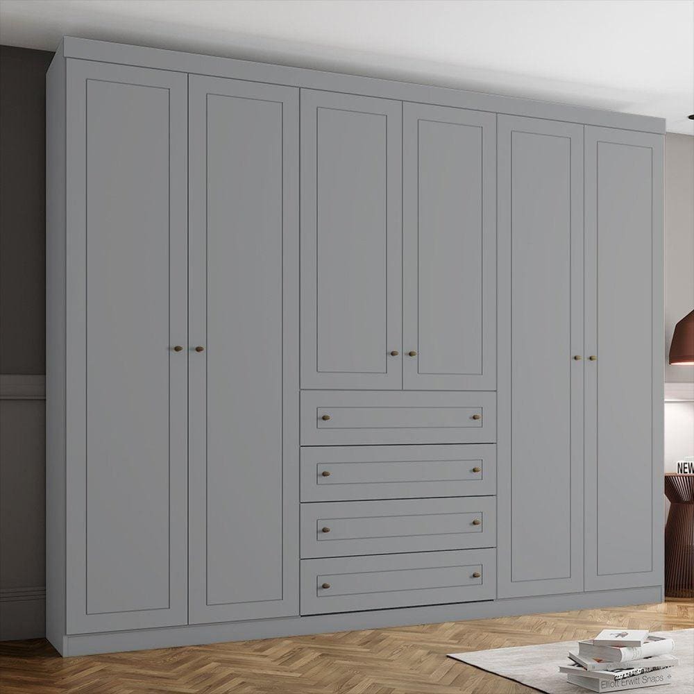 Guarda Roupa Nova York 6 Portas 4 Gavetas Espresso Móveis Cinza