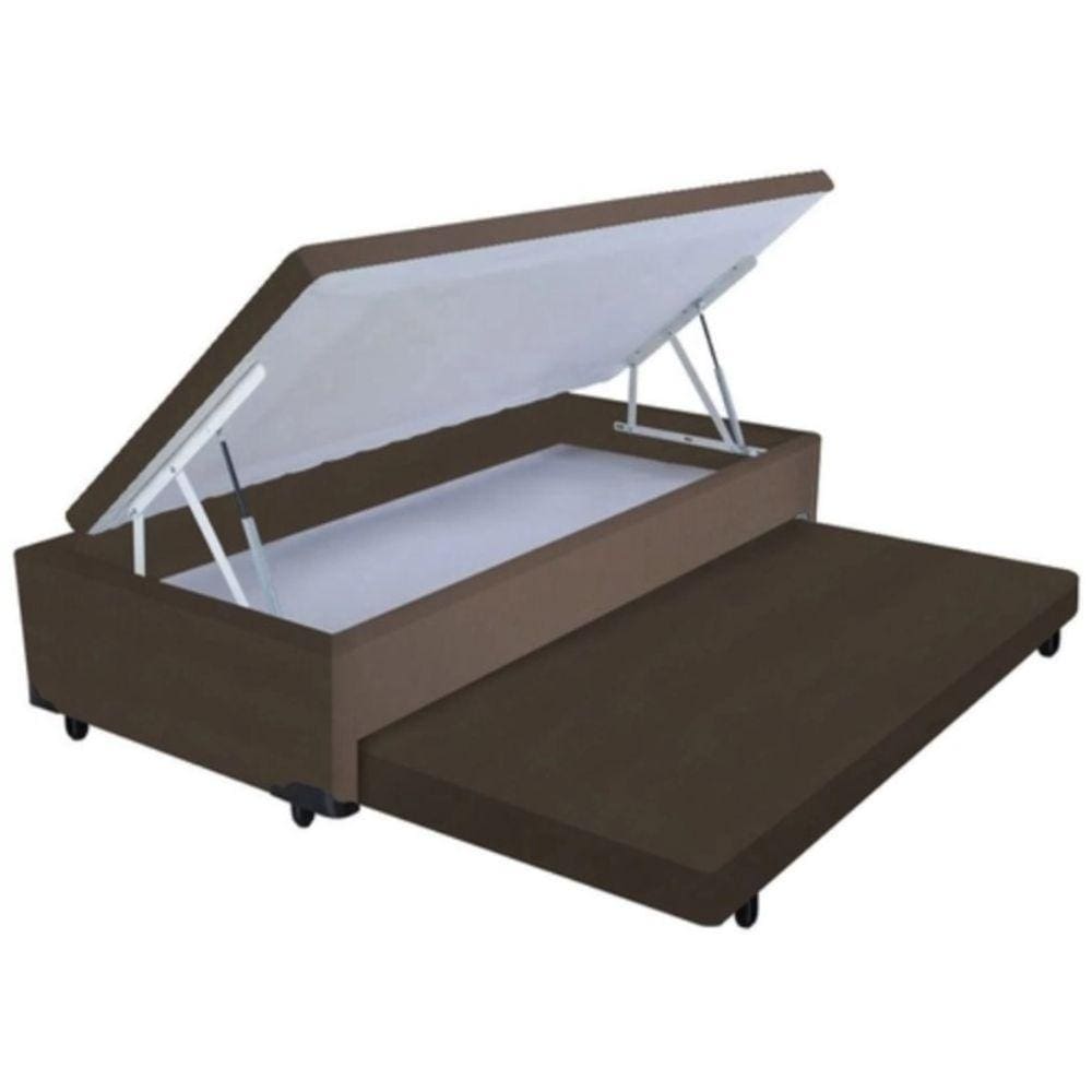 Cama Box Baú Solteiro Com Auxiliar Suede Marrom (Espuma só na Auxiliar)