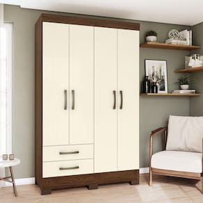 Guarda Roupa Casal 4 Portas 2 Gavetas Venato Henn Castanho/Off White