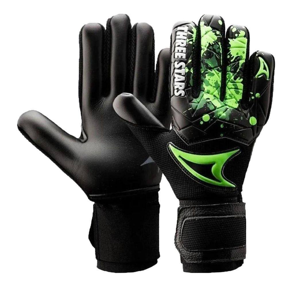 Luva de Goleiro Three Stars Kick Campo Preto e Verde