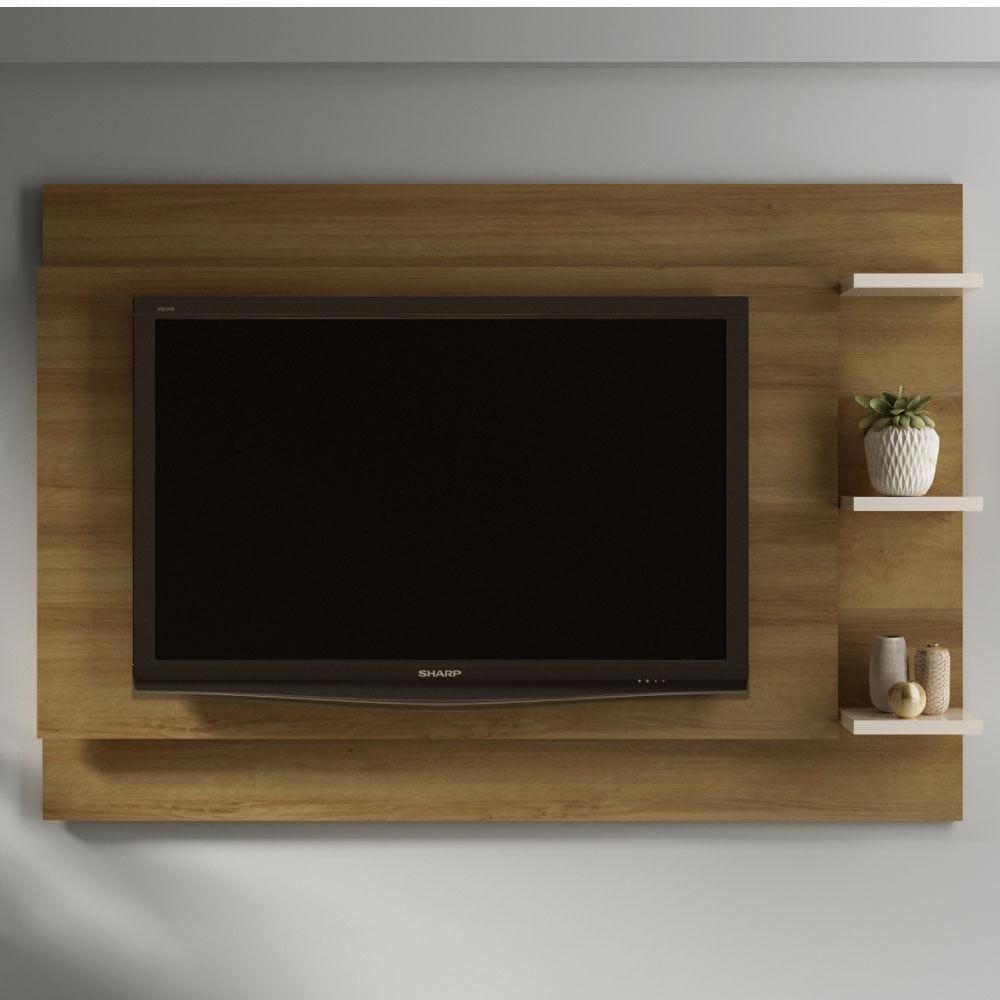 Painel Ammo para TV de até 65 com 3 Prateleiras - Natural/O