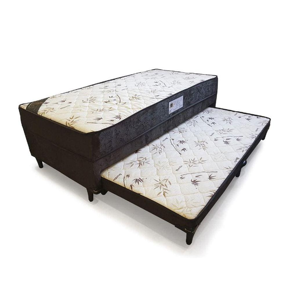 Cama Solteiro C/ cama Auxiliar Ortopédica 88 x 188- Suede Marrom - Tampo Bambu Marrom