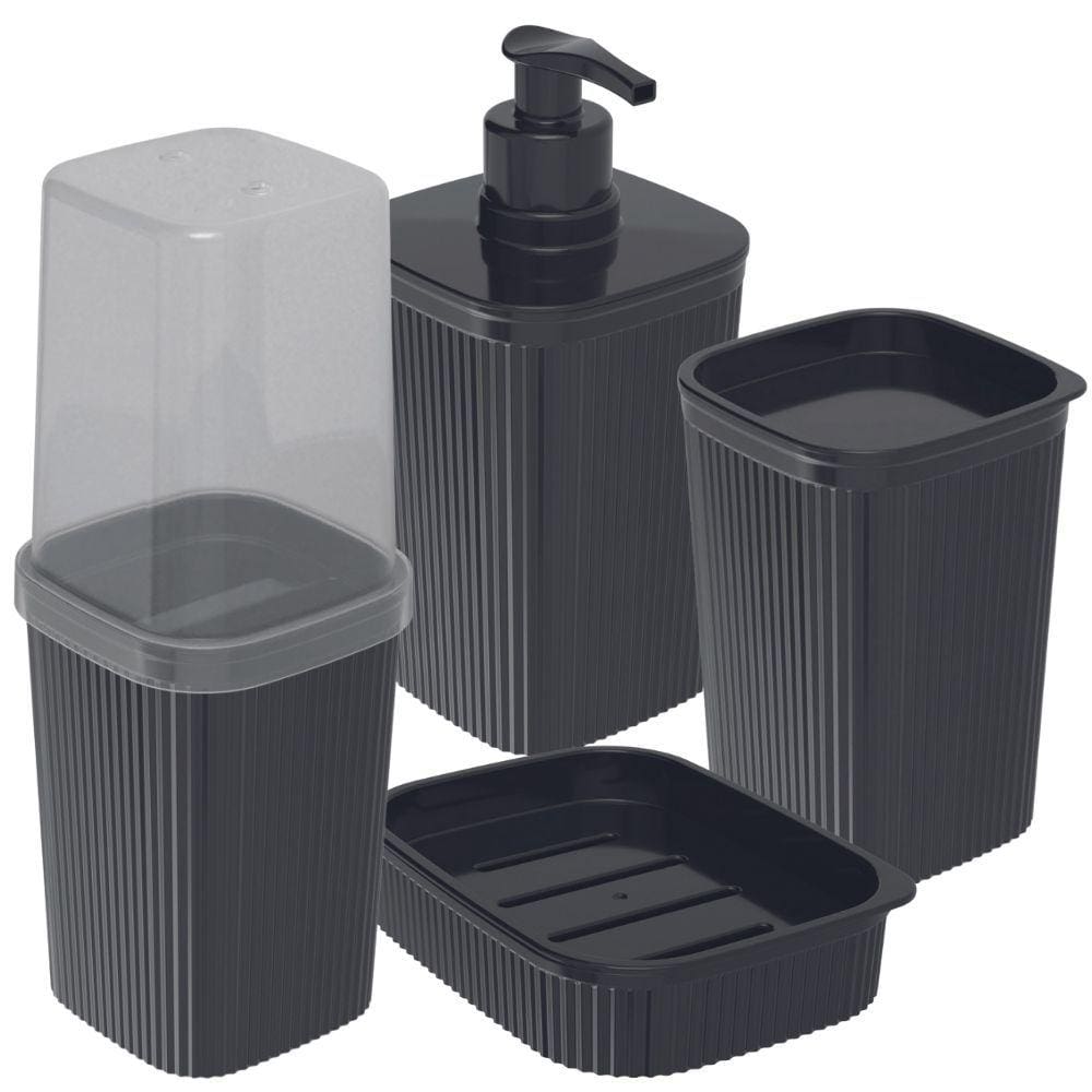 Kit pia banheiro Frisos 4 pçs preto Plasutil