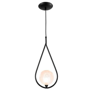Luminária Pendente Aro Gota Preto Harmony Ambar