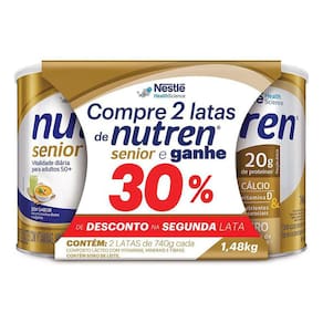 Nutren Senior Sem Sabor Suplemento Alimentar 2 Latas 740g cada e Ganhe 30% de Desconto na 2º Lata