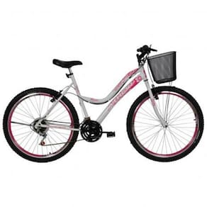 Bicicleta Feminina Aro 26 Athor Com Cesta Branco Com Pink