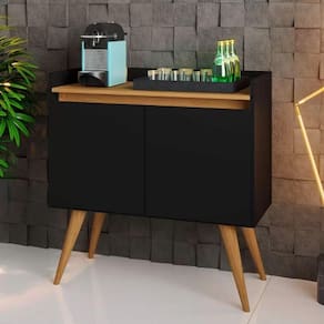 Aparador Buffet 2 Portas Gold Primus Preto Com Madeirado - Rede Móveis