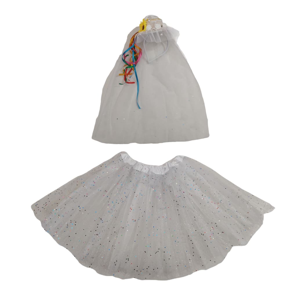 Kit Noiva Brilho Fantasia Caipira Junina Tiara Veu Saia Tule Quadrilha Despedida Solteira Casamento Carnaval Bloquinho