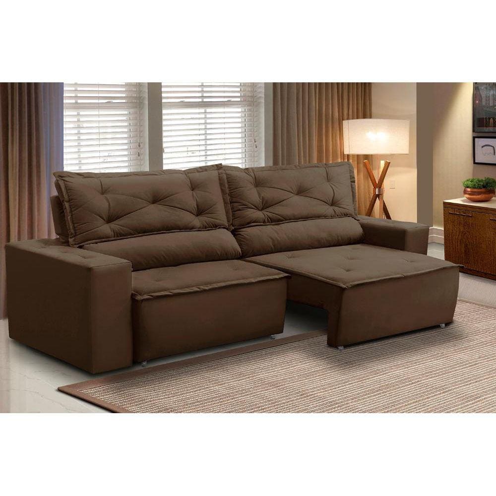 Sofá Retrátil e Reclinável 2 lugares com Molas 1,50m Livia Suede Marrom Adonai Estofados