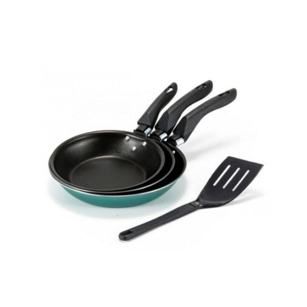 Jogo De Frigideiras Teflon 3 Pcs Verde Com Espátula