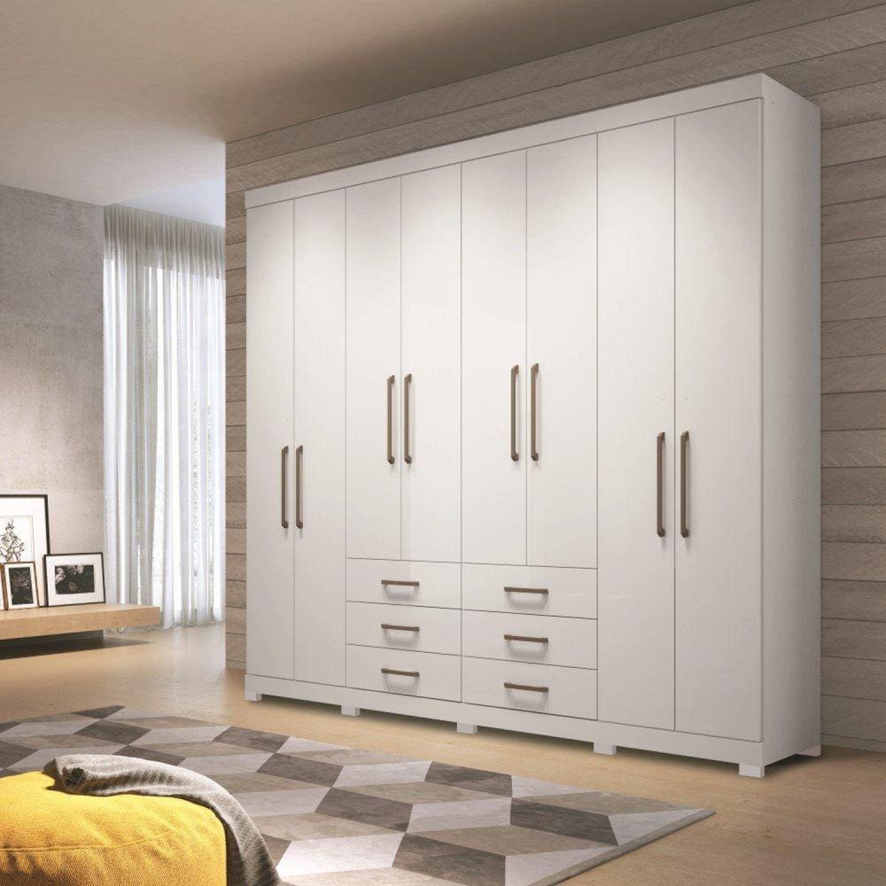 Guarda Roupa Casal 8 Portas 6 Gavetas Master com Pés Santos Andirá Branco