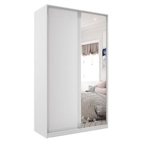 Guarda Roupa Solteiro com Espelho 2 Portas de Correr 3 Gavetas Zermatt RR Móveis Branco