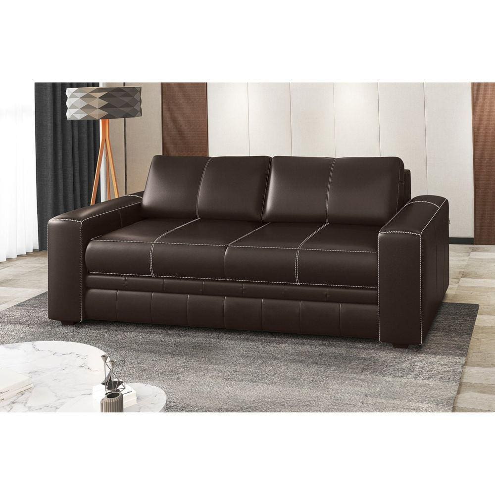 Sofá 3 Lugares Couro Legítimo Dakota Scala Decor Marrom