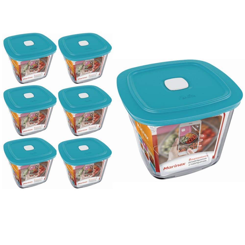 Pote Vidro Quadrado Alto Facilita  Com Tampa 1L Marinex 6Un
