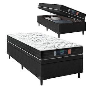 Cama Box Baú Solteiro Sintético Preto com Colchão de Espuma Semi Ortopédica Extra Firme Resistente Preto 88x188x52cm Suporta 80kg