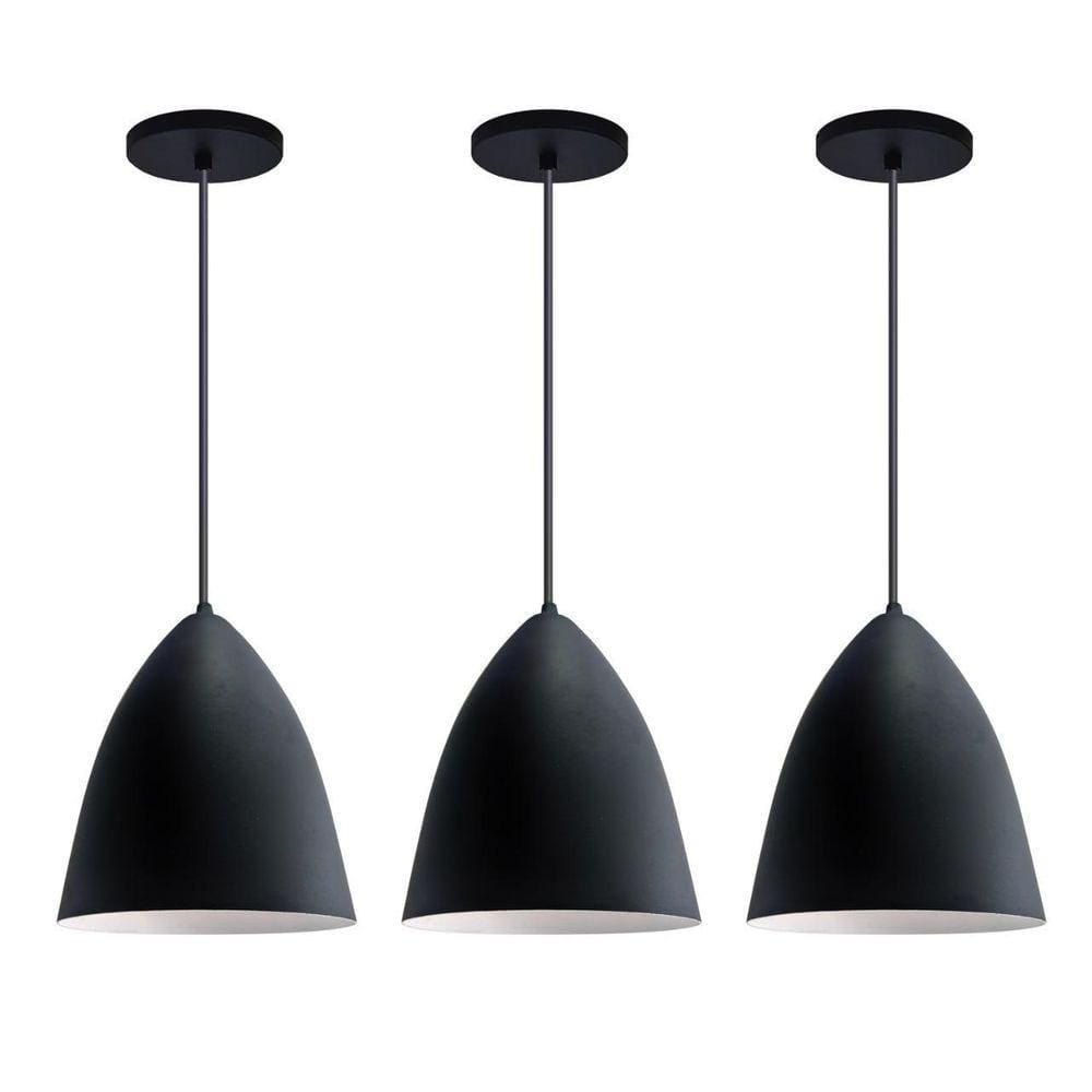 Kit 3 Lustre Pendentes Vegas Preto Com Branco R.R.J.V