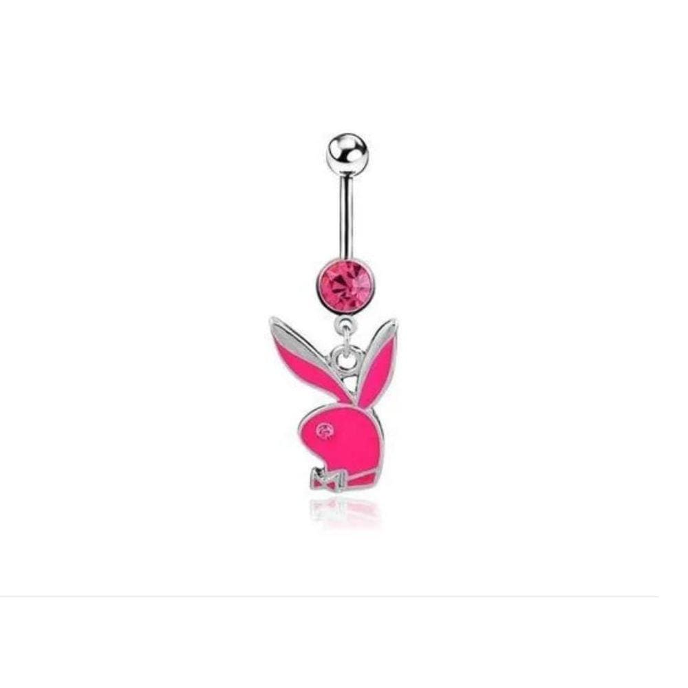 Piercing Umbigo Coelhinho Playboy Aço Cirúrgico Rosa