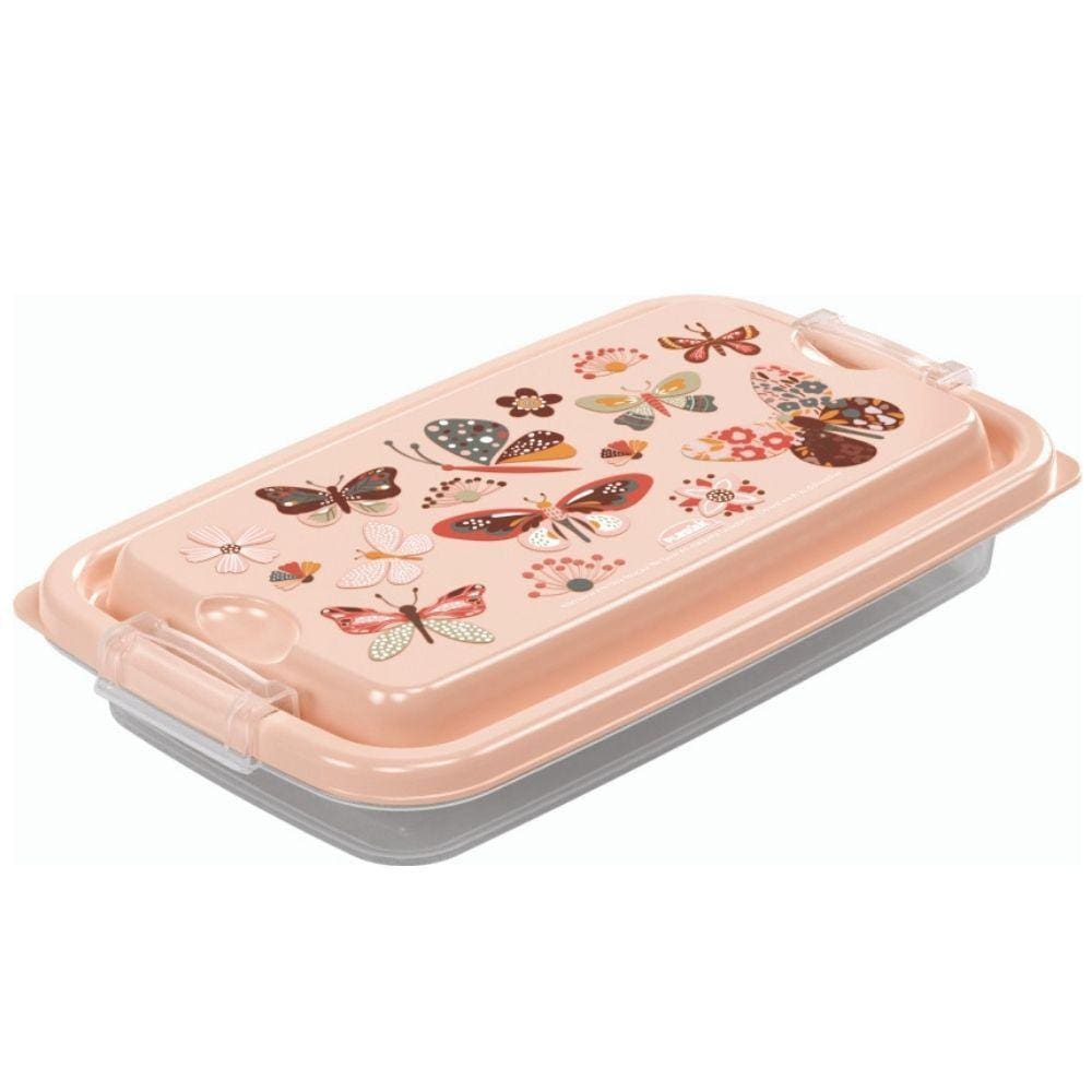 Pote de plástico decorado com Travas retangular 280ml rosa Plasutil ref.12889