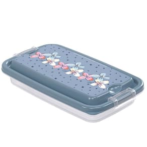 Pote de plástico decorado com Travas retangular 280ml azul Plasutil ref.5797