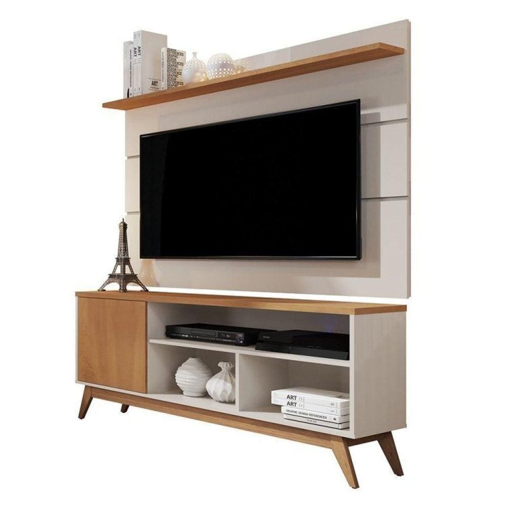 Conjunto para Sala de Estar Rack Malbec com Painel Vivare para TV até 50 Polegadas Giga Móveis Off White/Nature