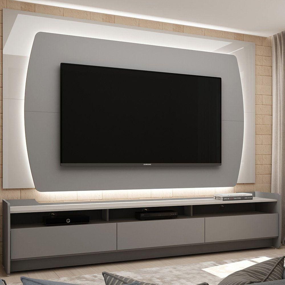 Rack com Painel para TV até 70 Polegadas com LED Sublime 220 Gelius Móveis Cinza/Off White