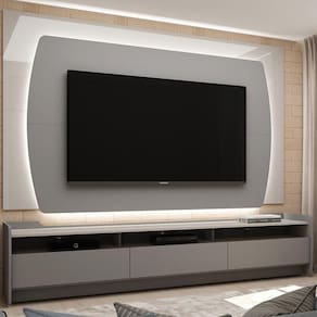 Rack com Painel para TV até 70 Polegadas com LED Sublime 220 Gelius Móveis Cinza/Off White
