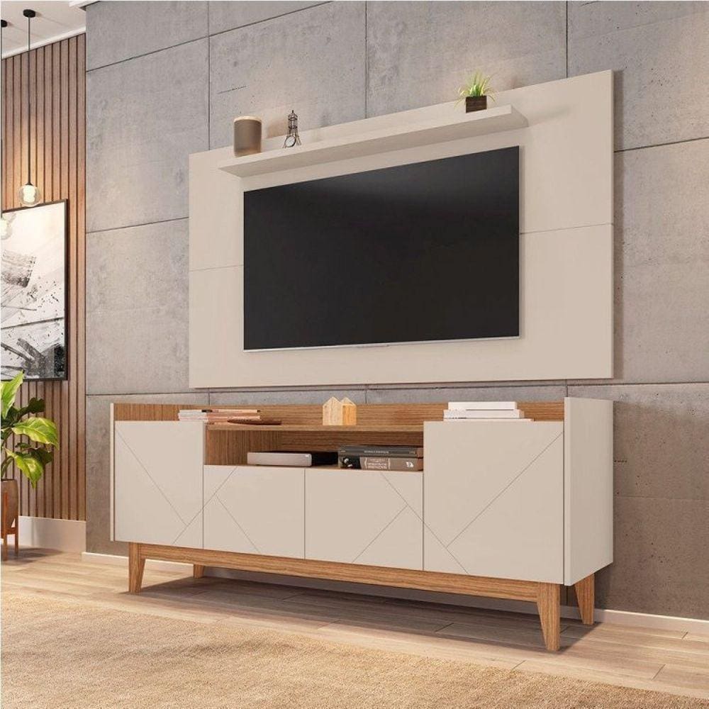 Rack com Painel para TV até 60 Polegadas Retrô Adria Esmeralda Casa D Off White/Noce 2