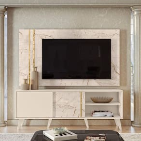 Rack com Painel para TV até 65 Polegadas 2 Portas Cronos Madetec Calacata/Off White