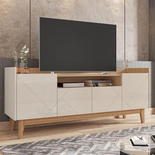 imagem-Rack para TV até 60 Polegadas 4 Portas 1 Nicho 158cm Adria Versátile Casa D Off White/Noce - Bege