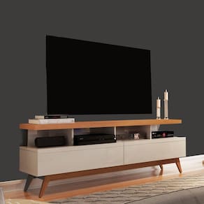 Rack Para TV Até 60 Polegadas 160cm 2 Gavetas 4 Nichos Vivare Giga Móveis Off White/Nature