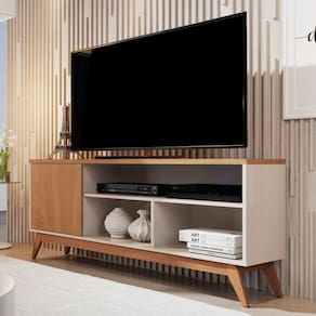 Rack Para TV até 55 Polegadas 1 Porta 3 Nichos Retrô Malbec Giga Móveis Off White/Nature