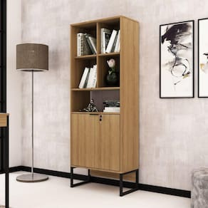 Armário Alto 2 Portas 5 Nichos ME4155 Tecno Mobili Amêndoa/Preto