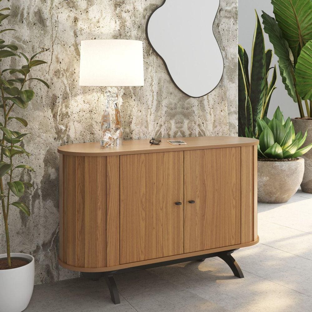 Buffet Aparador Curvo 130cm 2 Portas Dalla Costa Freijó/Preto Fosco