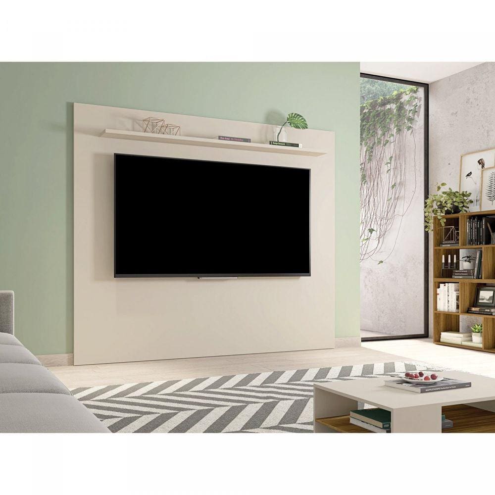 Painel para TV até 75 Polegadas 1 Prateleira 216cm Soberano Caemmun Bege/Branco