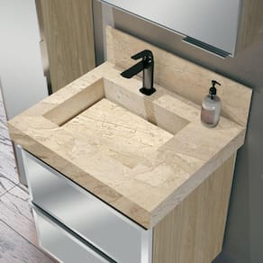 Lavatório para Banheiro em Porcelanato 60cm Com Cuba Esculpida Blu Lavatórios Travertino