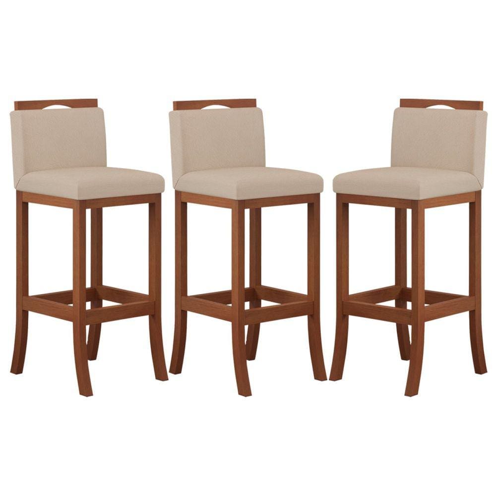 Conjunto 3 Banquetas Altas em Madeira Maciça Londres CCS Interiores Pinhão