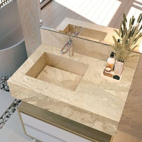 Bancada para Banheiro em Porcelanato 80cm com Cuba Esculpida Max Blu Lavatórios Travertino