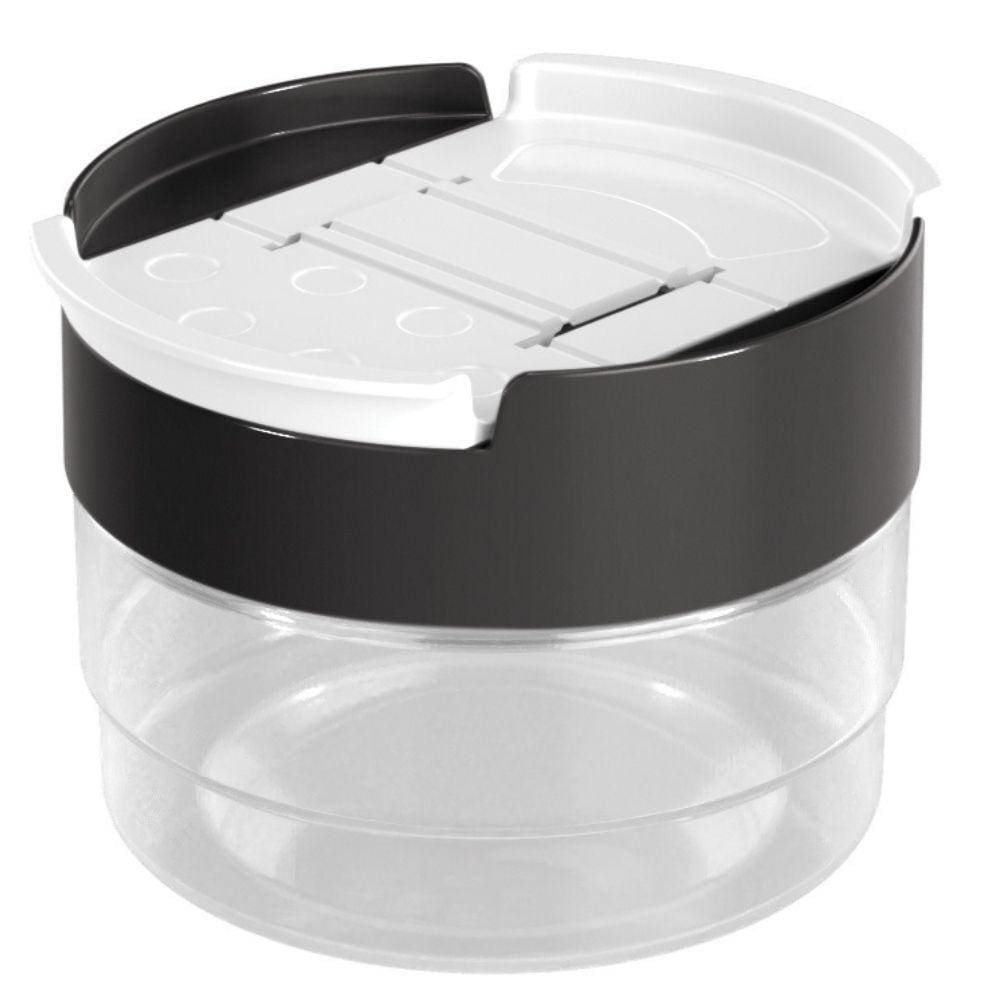 Porta tempero de plástico com 2 aberturas 140ml preto Plasutil ref.13946