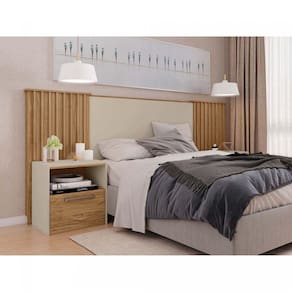 Cabeceira Casal Extensível 2 Mesas com Gaveta Lucius Caemmun Buriti/Off White