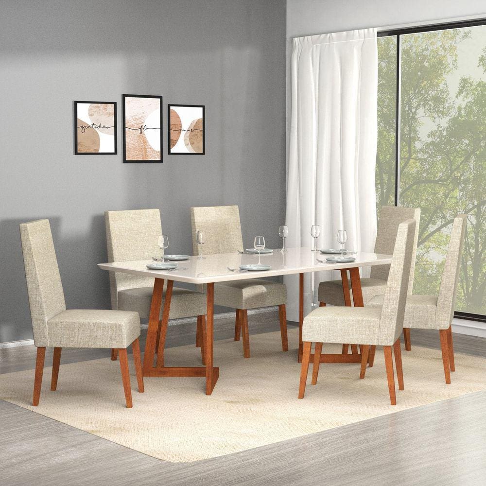 Conjunto Mesa de Jantar Zoe Cinza com Vidro e 8 Cadeiras Amelia