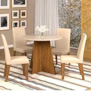 Conjunto Mesa de Jantar Spirit com 4 Cadeiras Viero Móveis Pinho/Bege