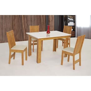 Conjunto Mesa com 4 Cadeiras Elane Móveis São Carlos Freijo Off White