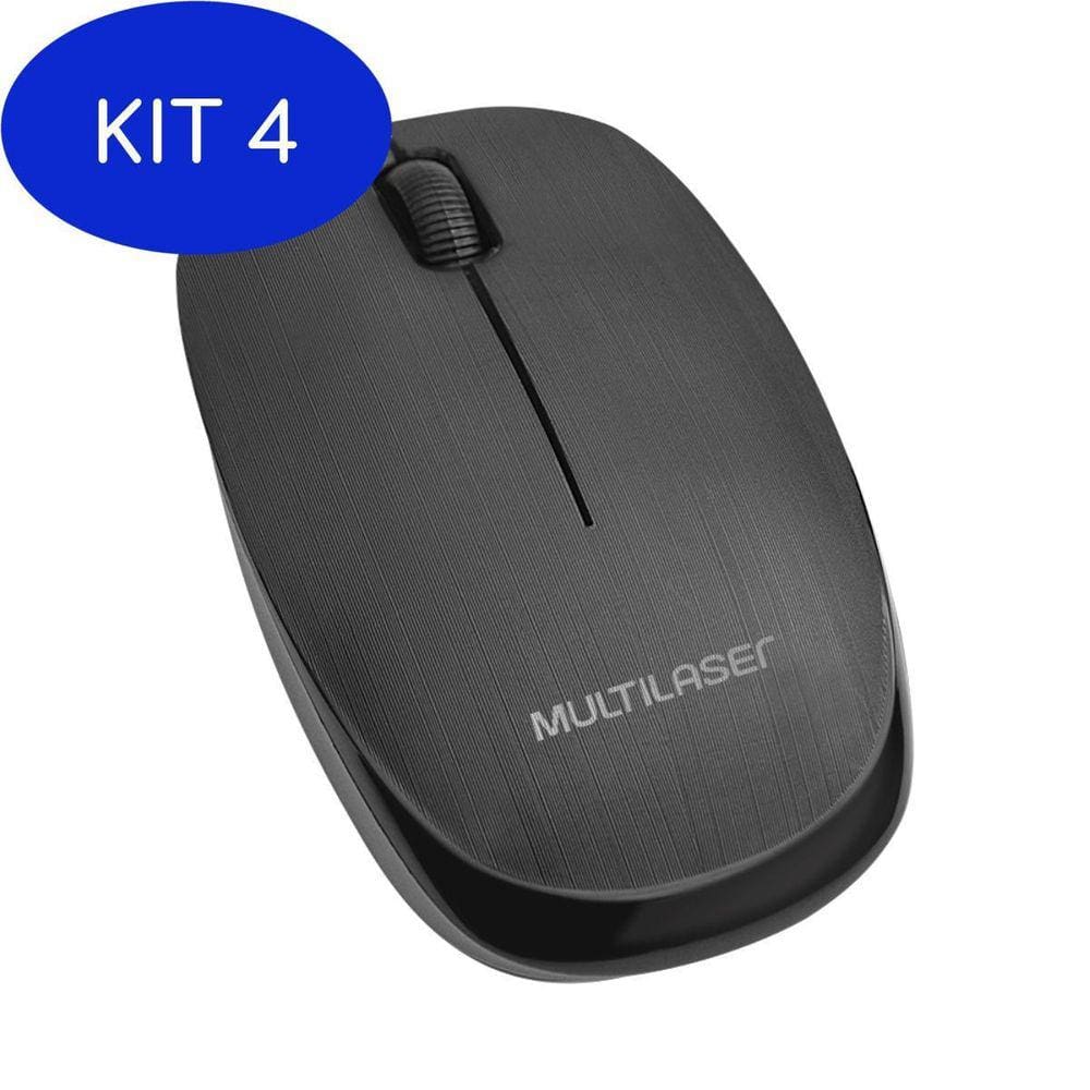 Kit 4 Mouse S/ Fio Multilaser Mo251 Preto Sensor De Alta