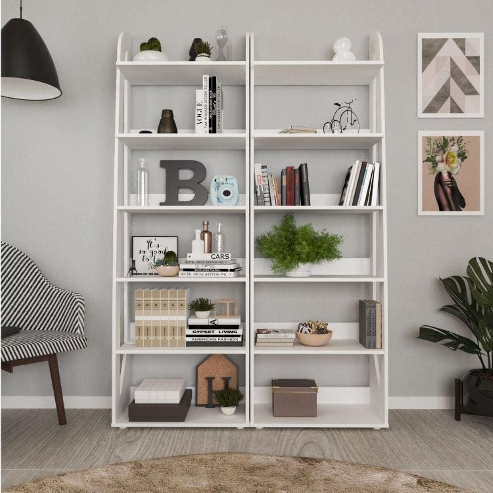 Conjunto 2 Estantes para Livros 6 Prateleiras Floripa Espresso Móveis Branco