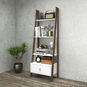 Estante Escada 4 Prateleiras 1 Gaveta Movelbento Branco/Rústico