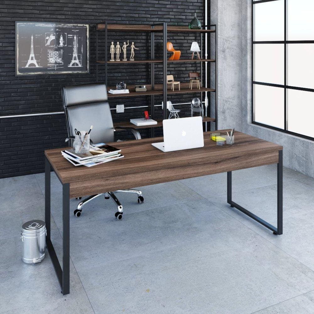 Escrivaninha Estilo Industrial Diretor 180cm Kuadra Compace Nogal