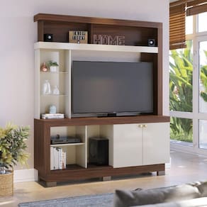 Estante Home para TV até 50 Polegadas 2 Portas Valença Colibri Móveis Nogueira Real/Off White